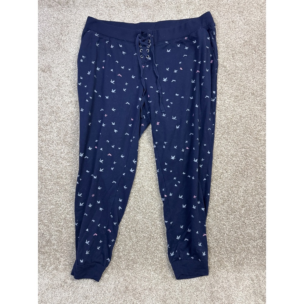 Motherhood Maternity Navy Blue Bird Print Lace Up Lounge Jogger Pants 1X